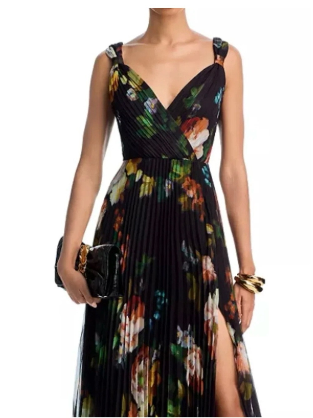 Aqua Black Floral Maxi Dress with Multicolor Blooms